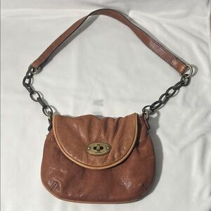 Fossil Tan Leather Shoulder Bag with Chain Strap